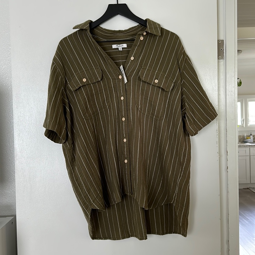 Madewell Olive Linen Button Down - NWT